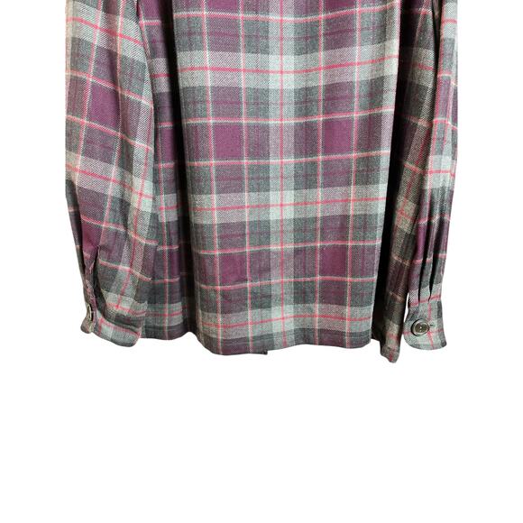Pendleton Plaid Button Front Shirt Jacket Womens Size L Purple Grey special wool - Picture 7 of 12
